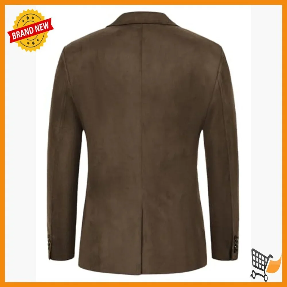 Faux Leather Sport Blazer, Notch Collar, Two-Button Design, Pockets